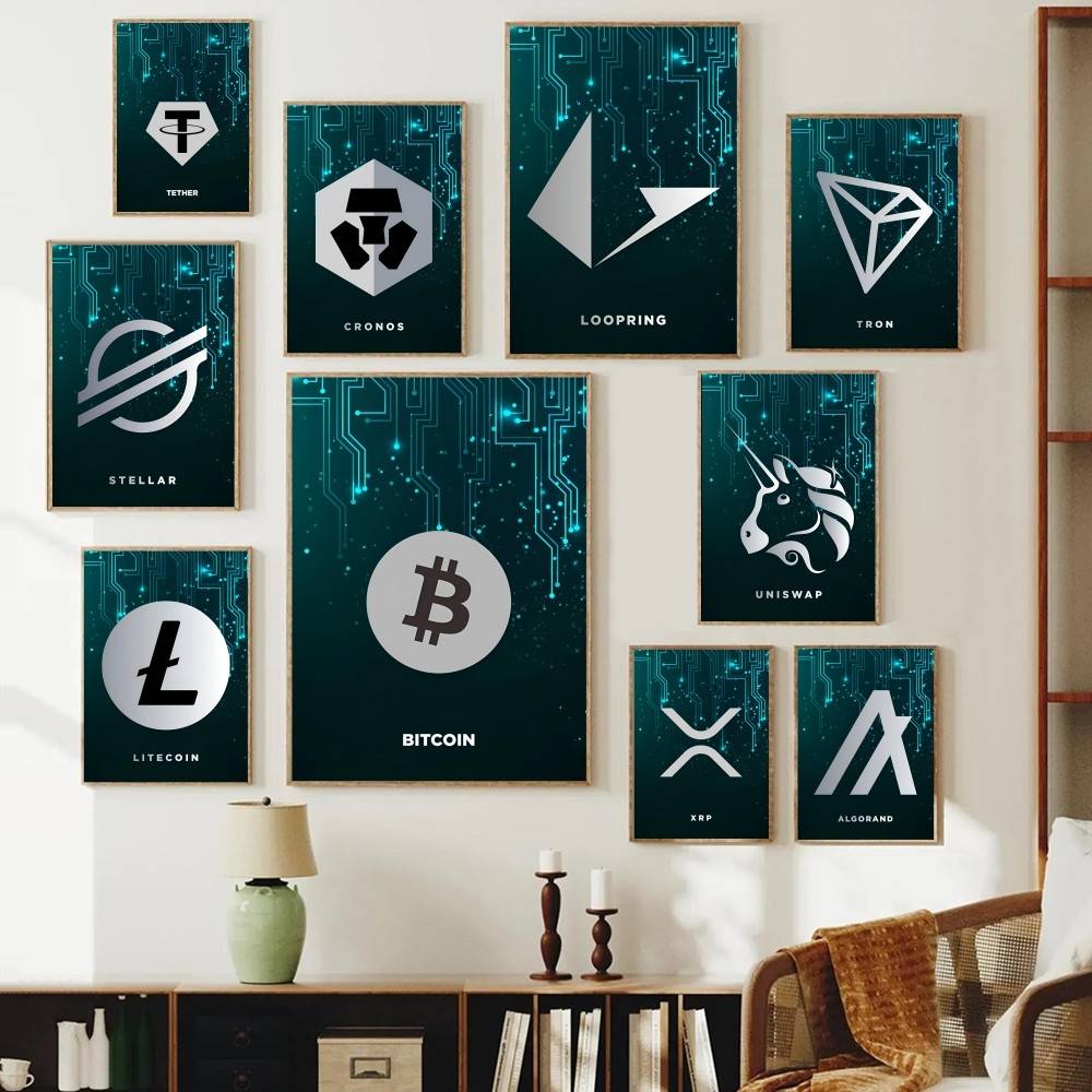 Tech Office Wall Decor - Pôster de Símbolo Cripto Tech Circuit,