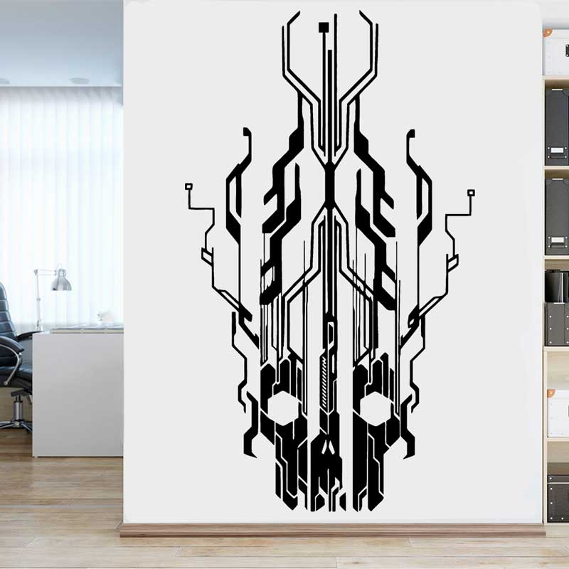 Tech Office Wall Decor - Chip circuito tecnologia crânio vinil adesivo
