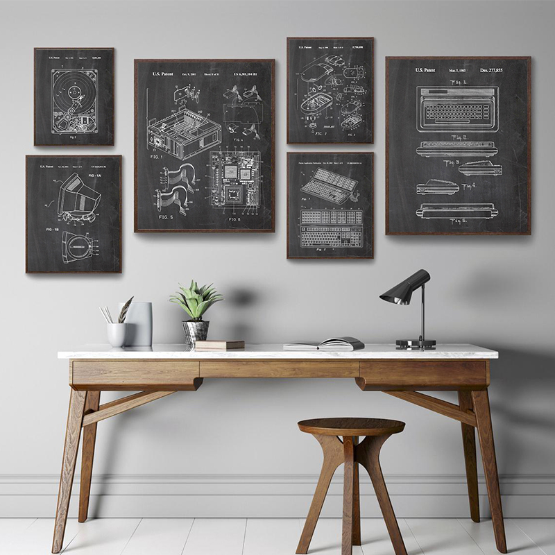 Tech Office Wall Decor - Conjunto de 6 Peças de Arte