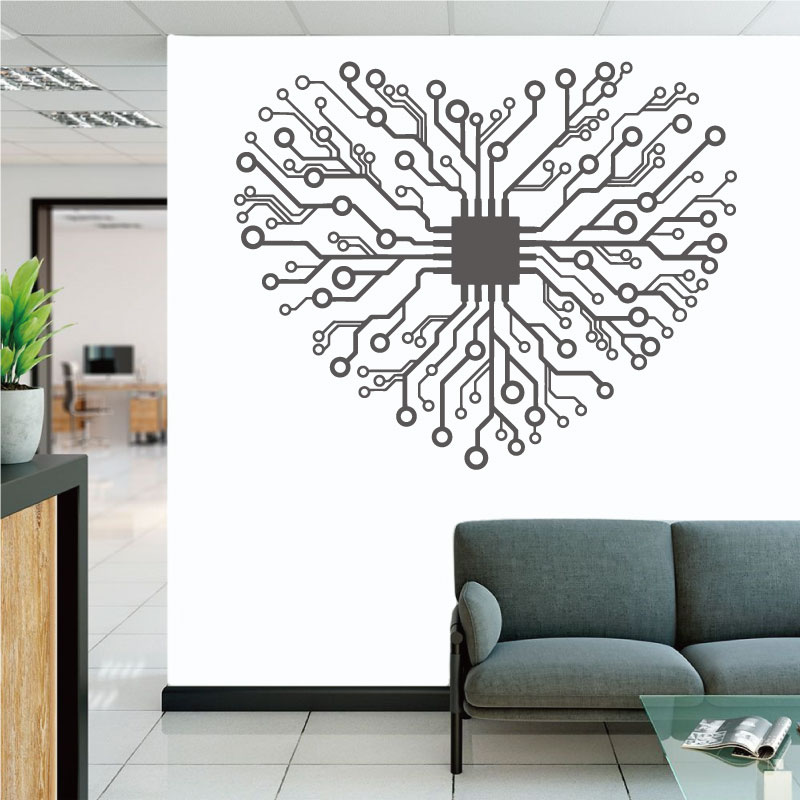 Tech Office Wall Decor - Amor chip tecnologia empresa escritório decalque