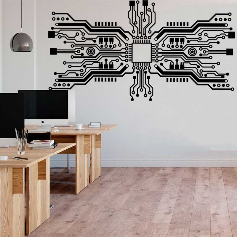Tech Office Wall Decor - Circuit Board Chip Adesivo de Parede,