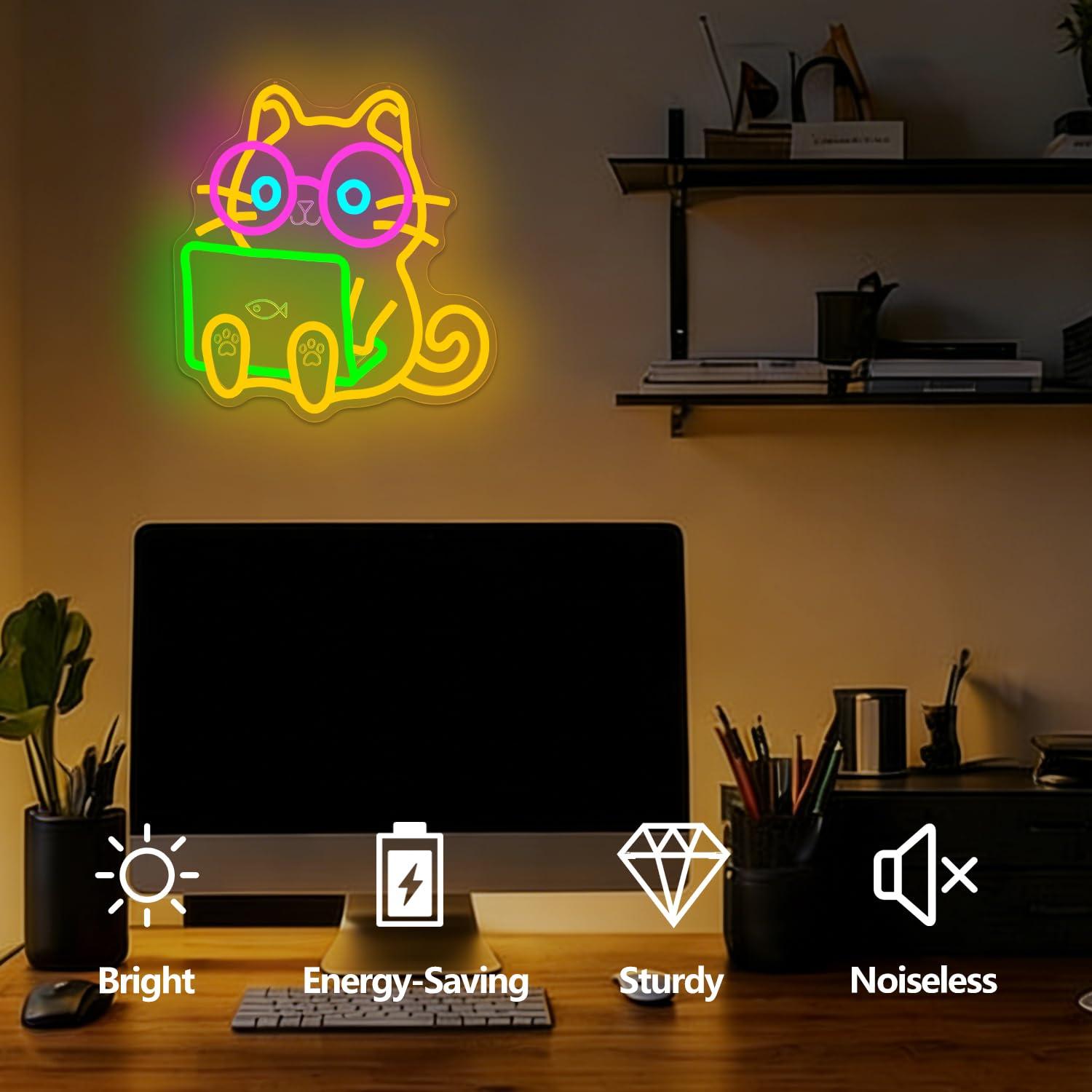 Letreiro Neon de Gato para Lap - Tech Office Wall Decor avaliação e preço