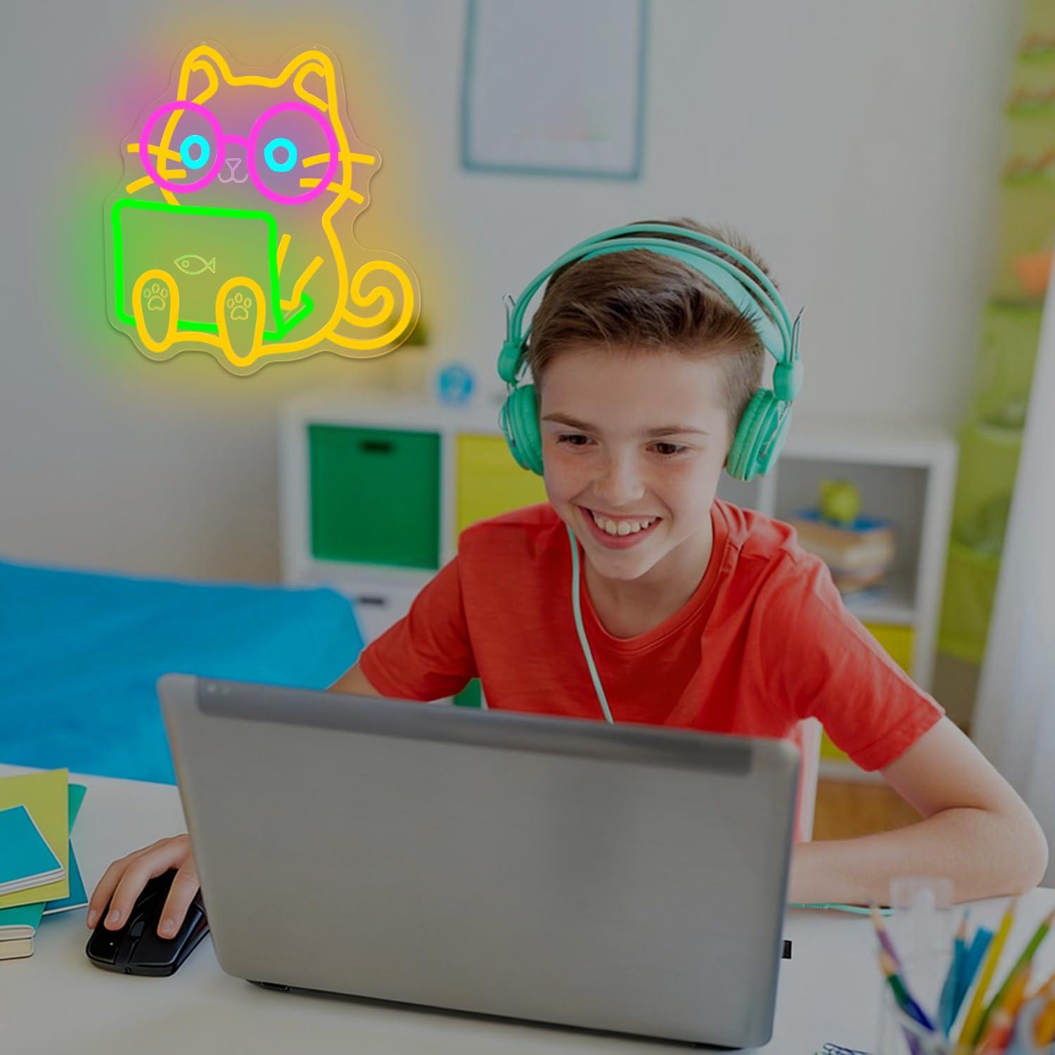 Letreiro Neon de Gato para Lap - Tech Office Wall Decor avaliação e preço